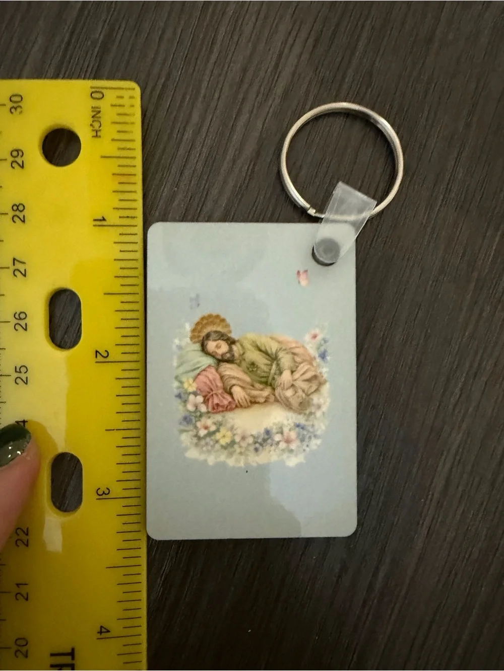 Religious Prayer Card Keychain in Pastel Blue